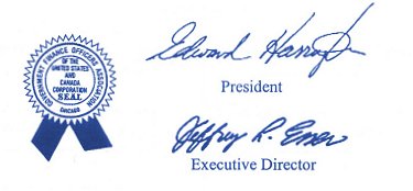 Government Finance Officers Association Seal and signatures