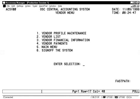 OSC central accounting system vendor menu