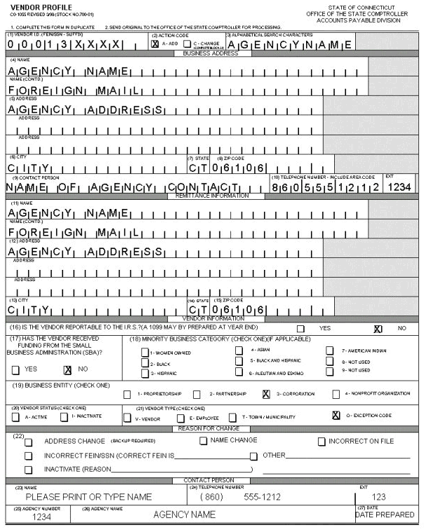 sample CO-1055 form - exception code