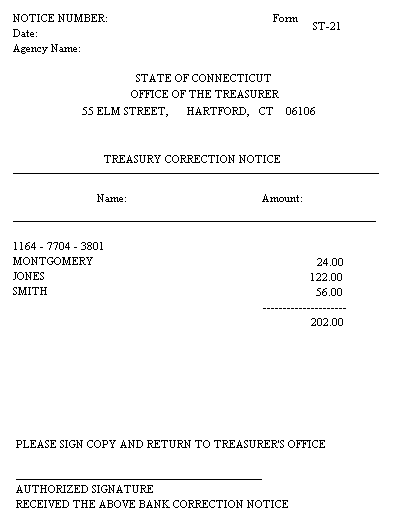Treasury Correction Notice, ST-21
