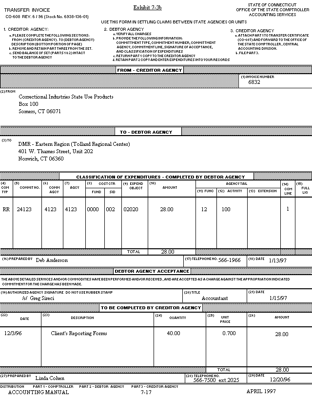 Transfer Invoice, CO-608