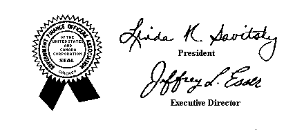 seal of the government finance
 officers association and signatures of president and executive director