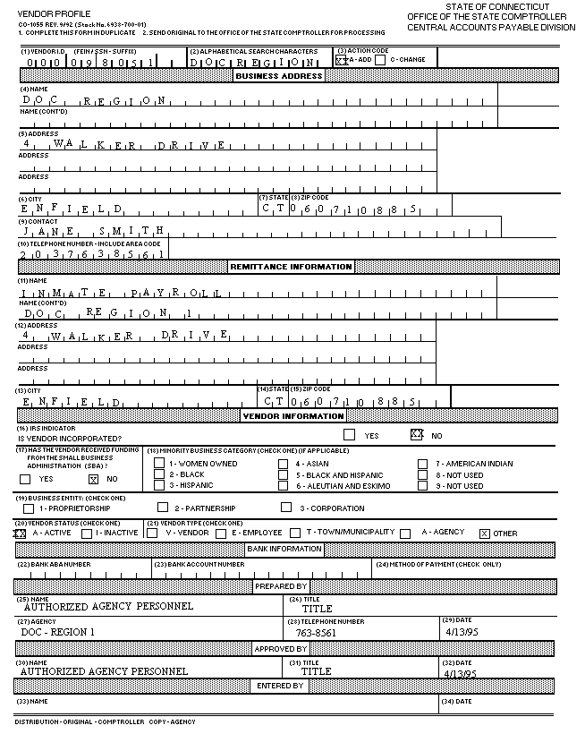 Vendor Profile Form Co-1055 Revised September 1992
